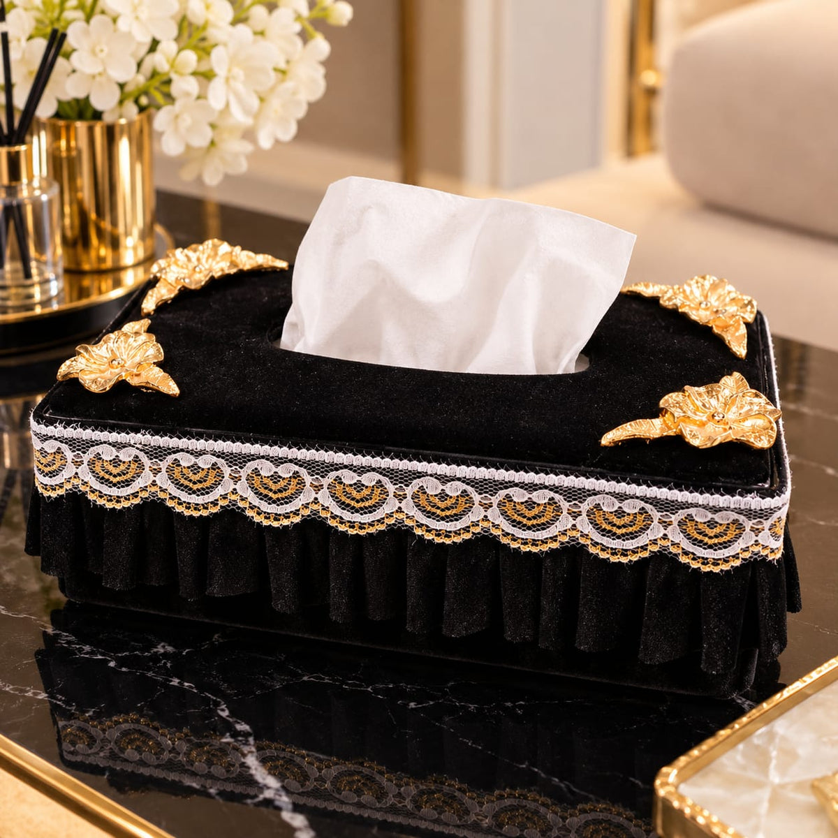 Noir Fleur Royale Tissue Box