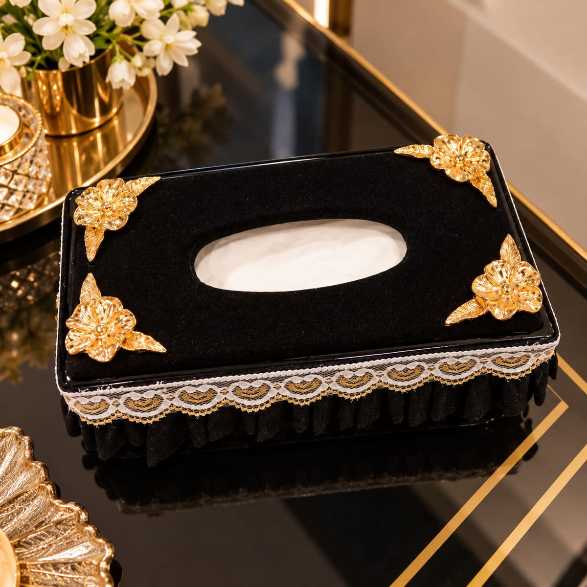 Noir Fleur Royale Tissue Box