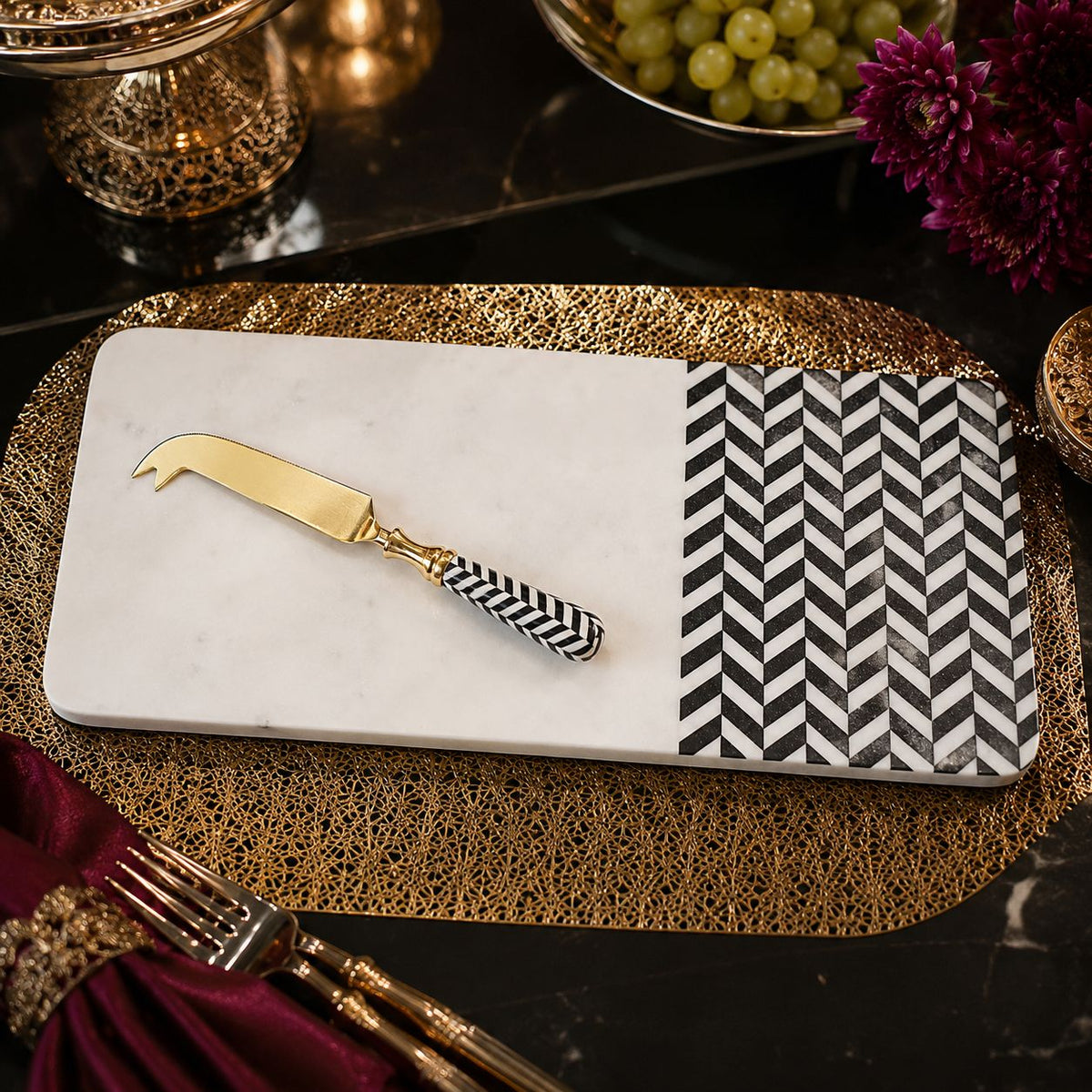 Royal Chevron Marble Cheese Board Set
