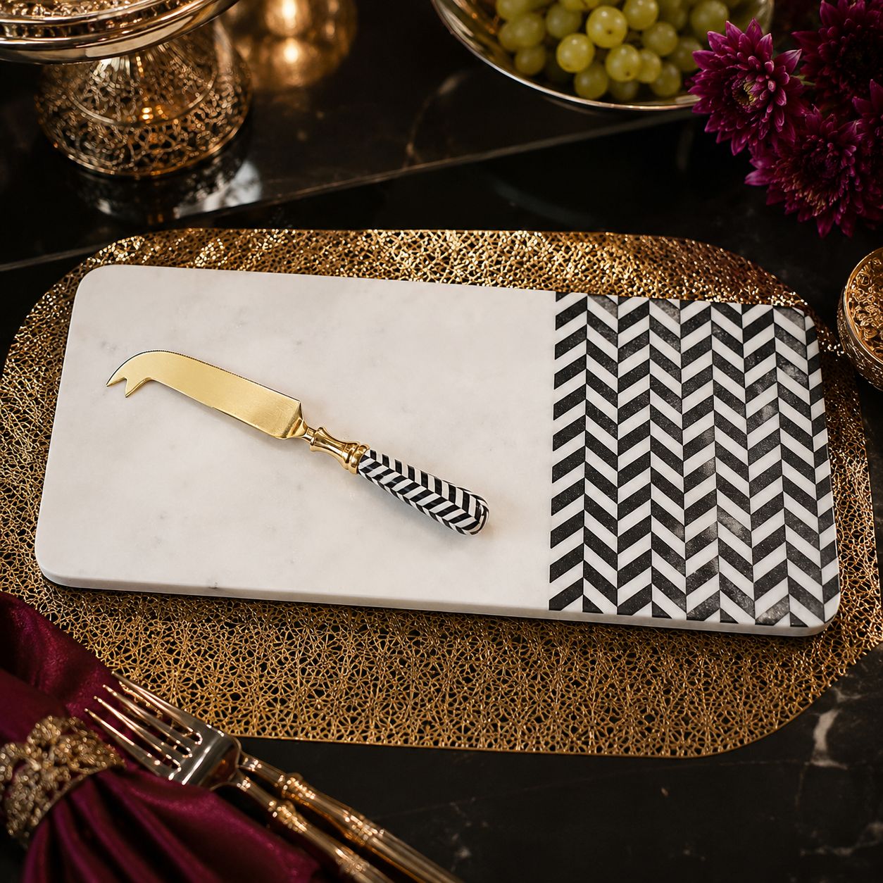 Royal Chevron Marble Cheese Board Set