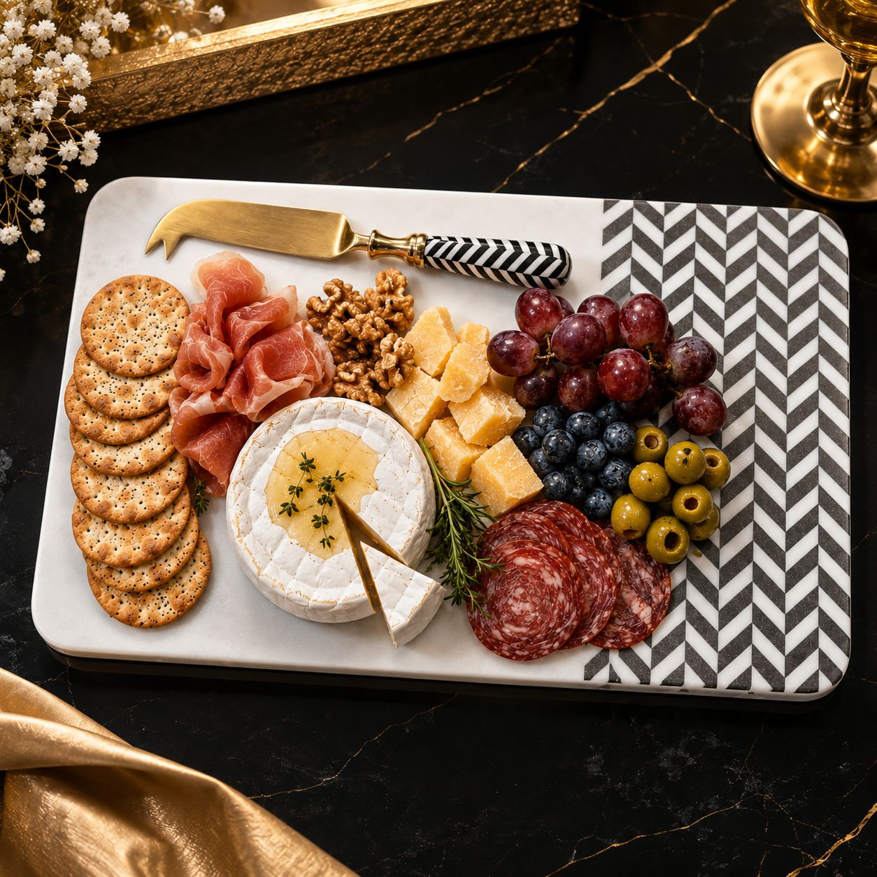 Royal Chevron Marble Cheese Board Set