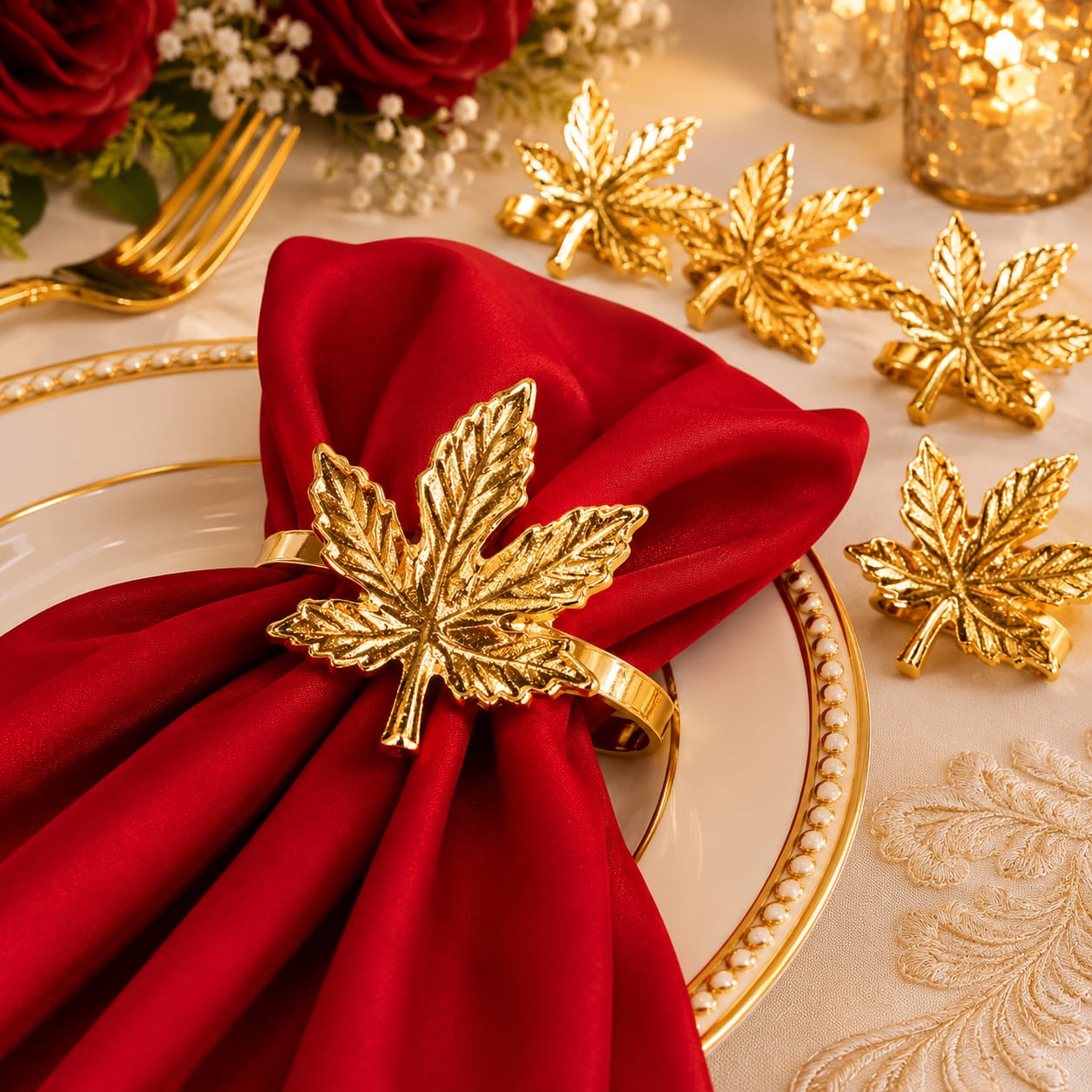 Golden Leaf Napkin Rings