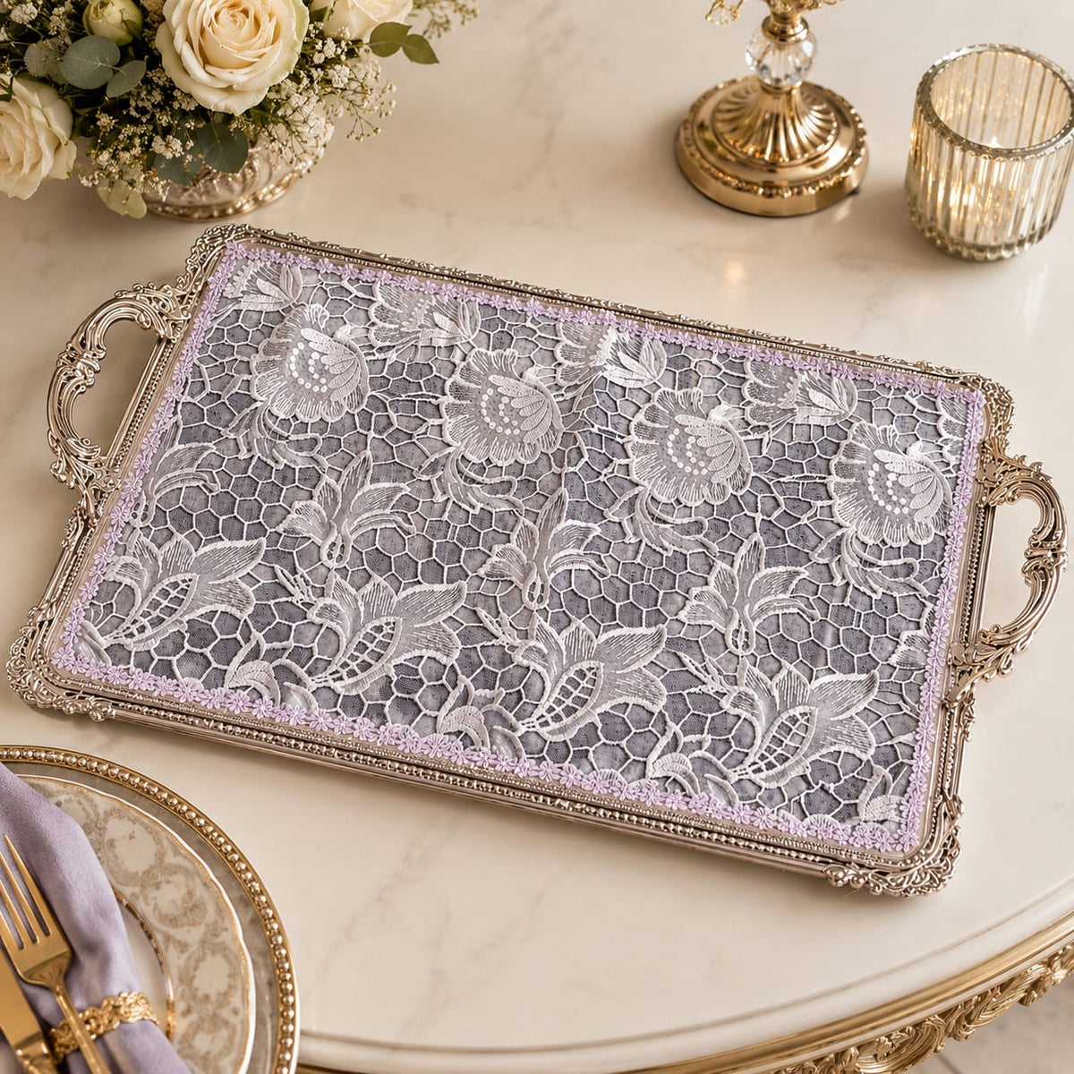 Lavender Bloom Lace Tray Mat