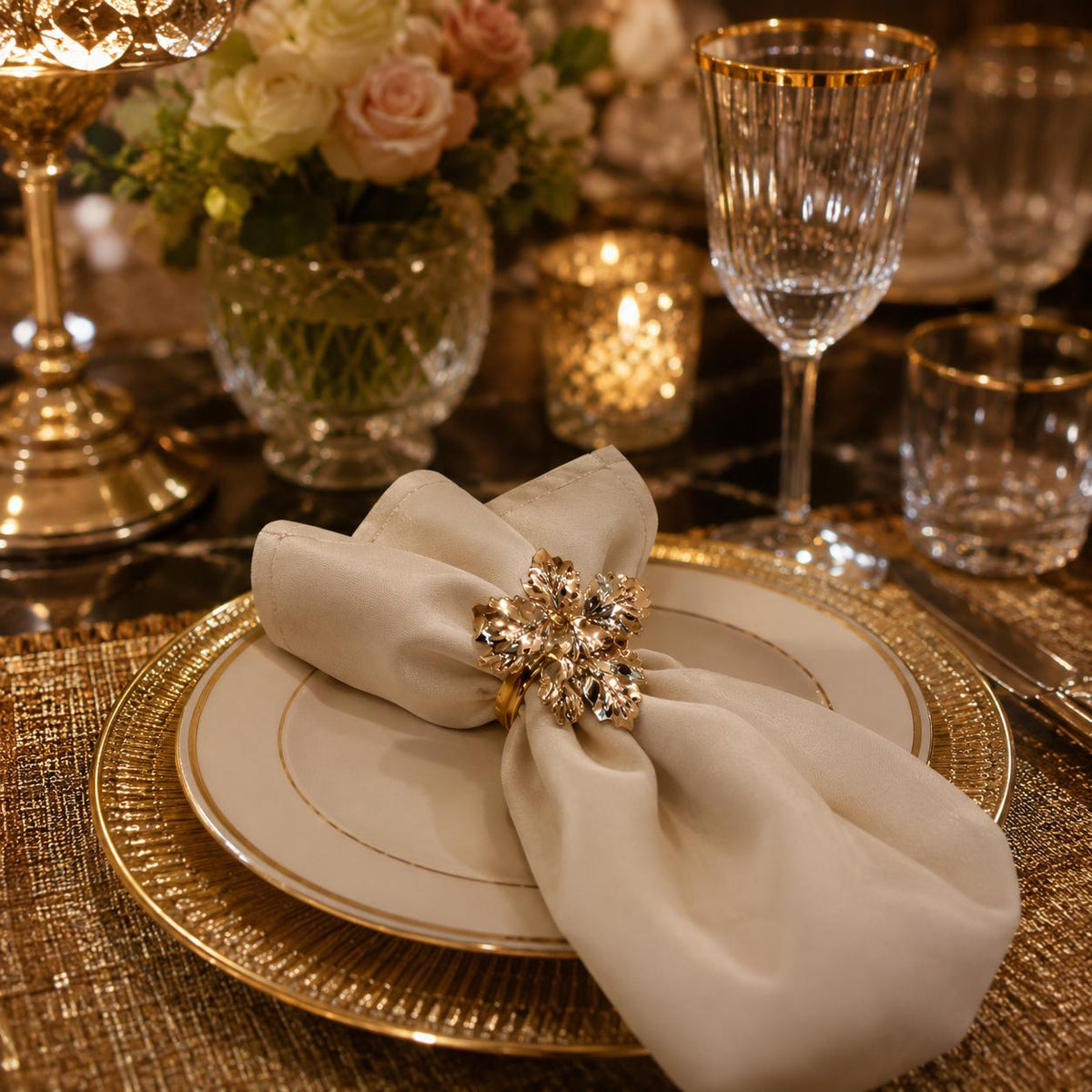Golden Luxe Leaf Napkin RIng