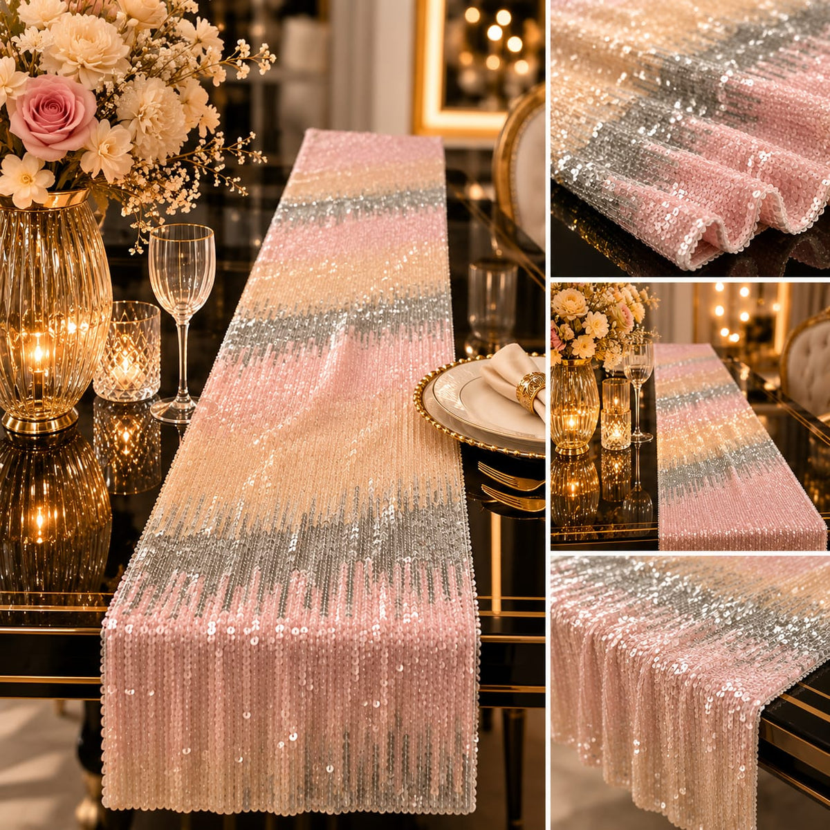 Blush Radiance Sequin Table Runner