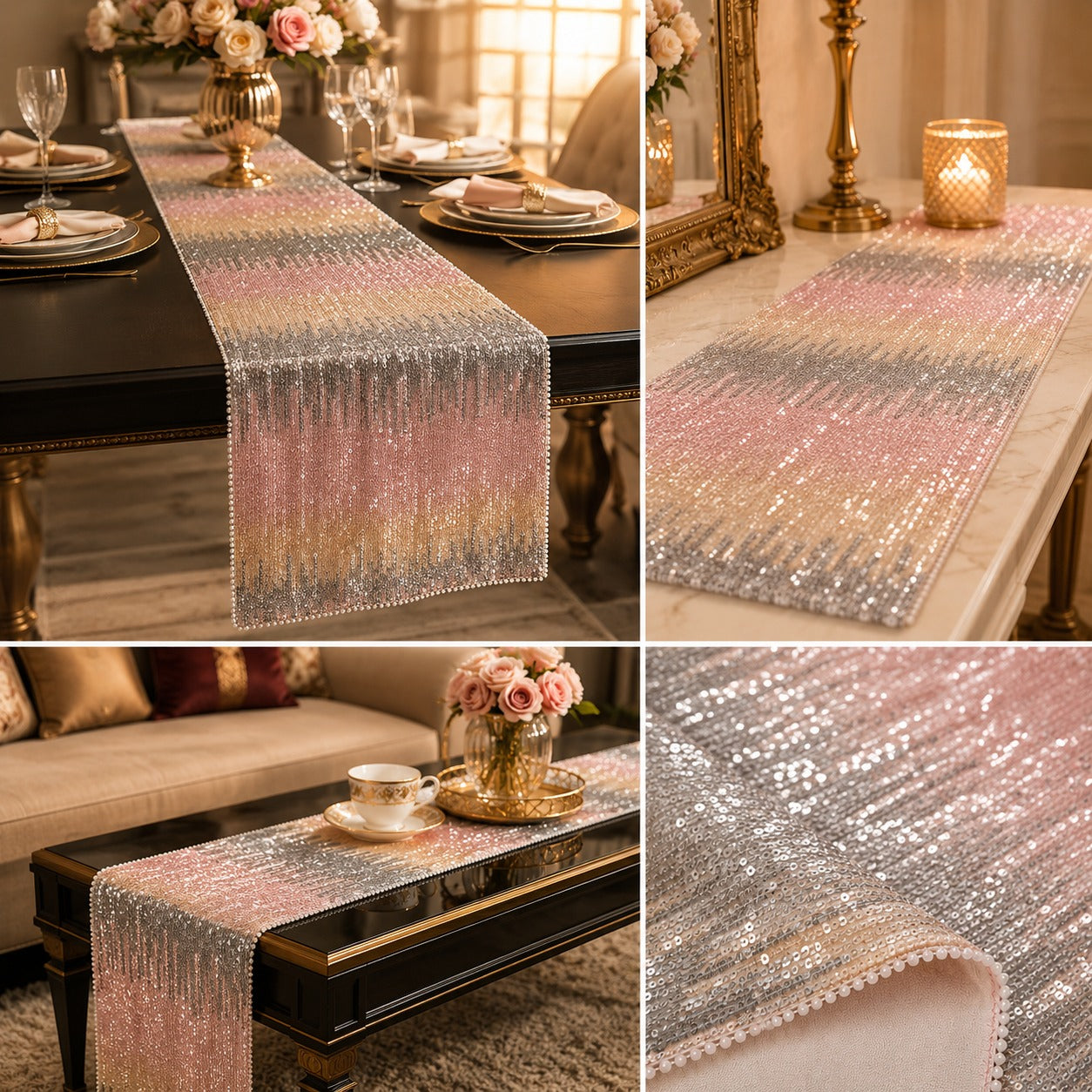 Blush Radiance Sequin Table Runner