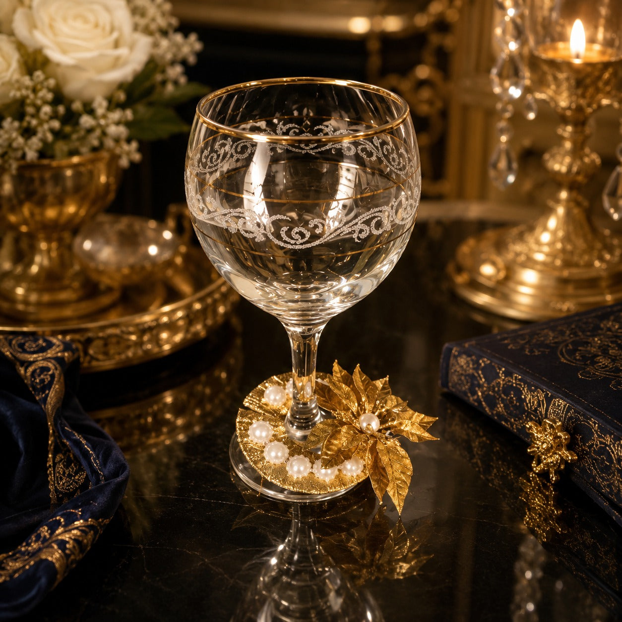 Golden Pearl Bloom Glass Charm