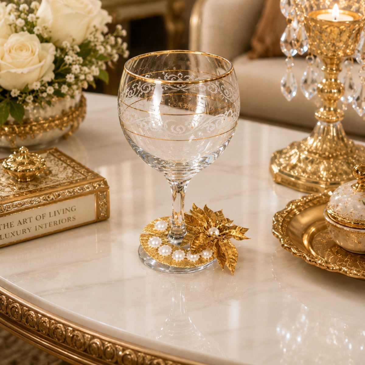 Golden Pearl Bloom Glass Charm