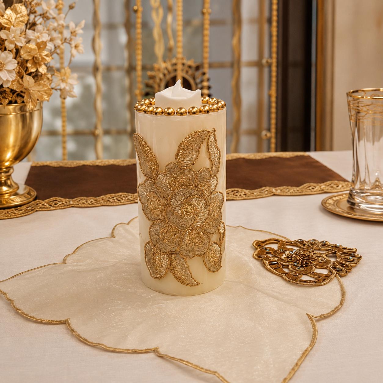Royal Blossom Embroidered Pillar Candle