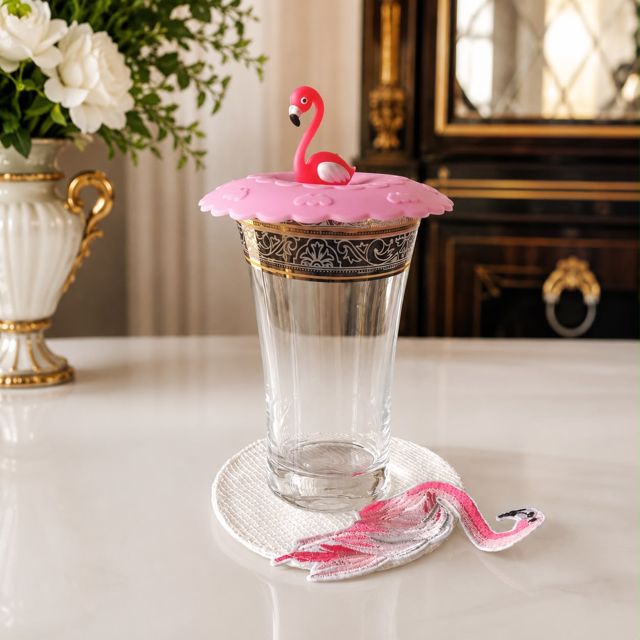 Flamingo Grace Glass Cover Set