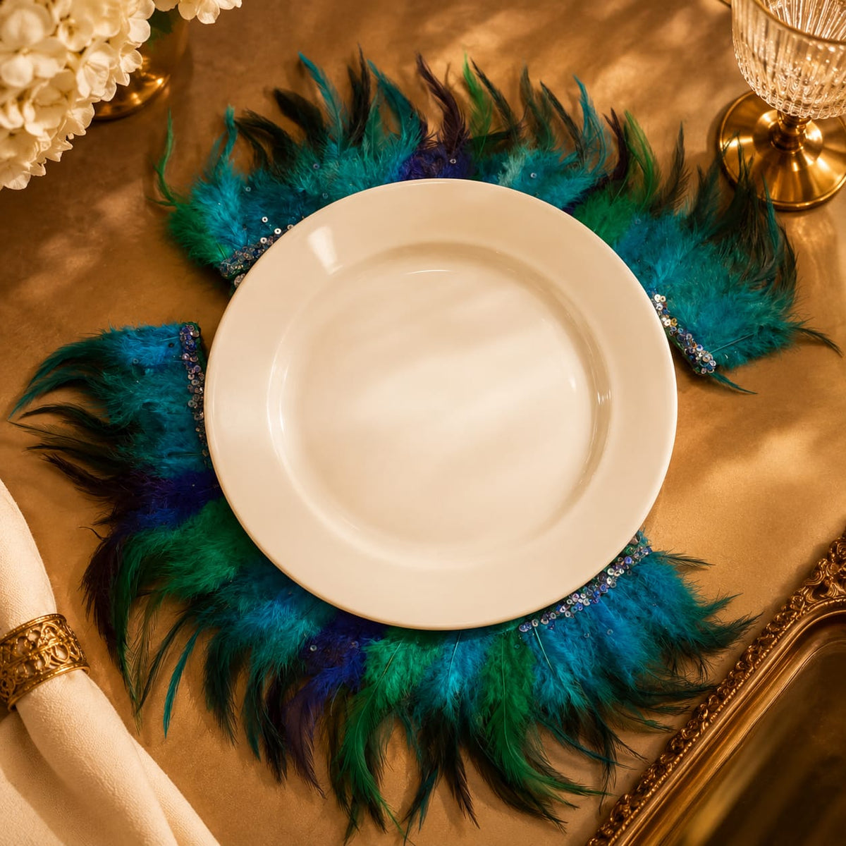 Peacock Feather Charger Plate Accent