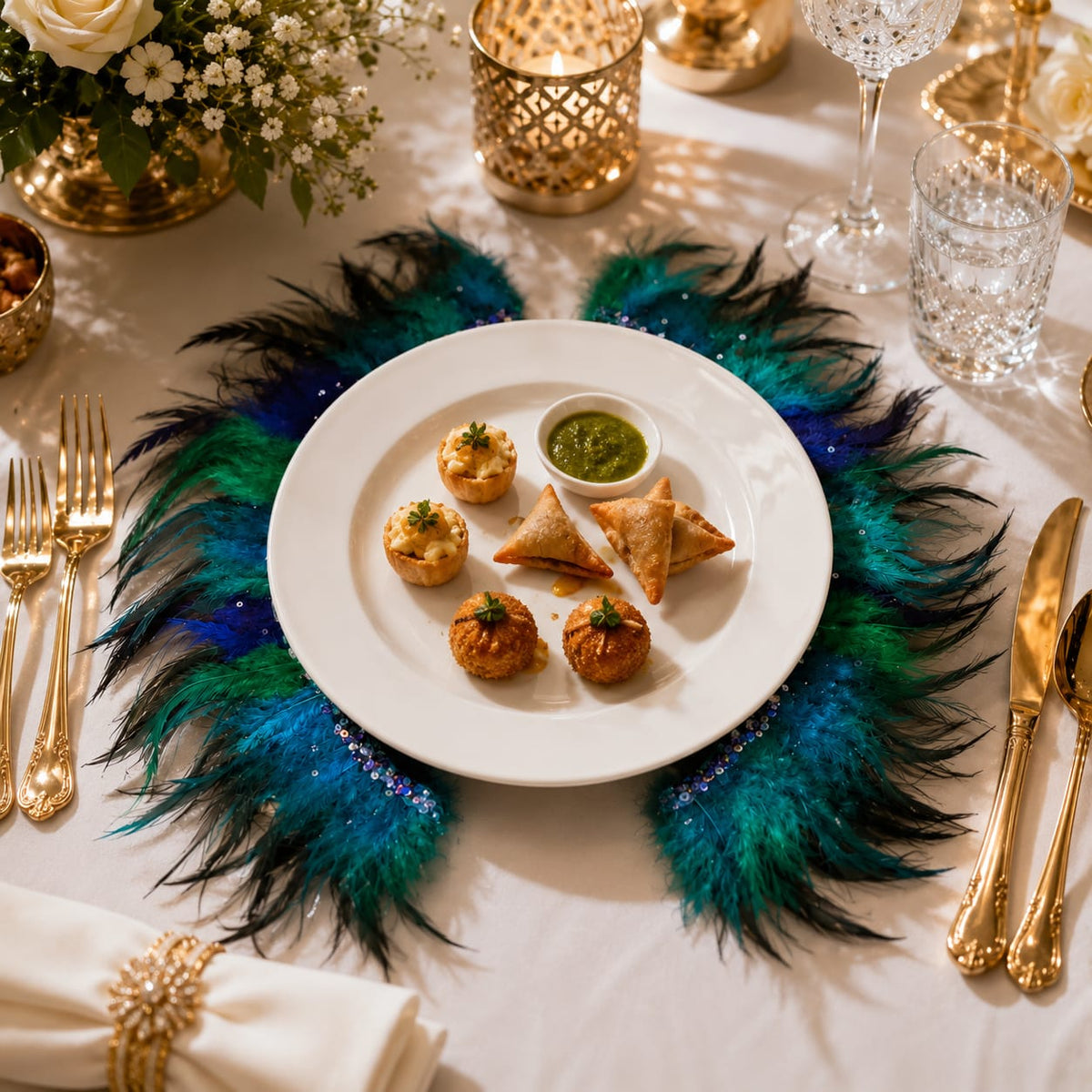 Peacock Feather Charger Plate Accent