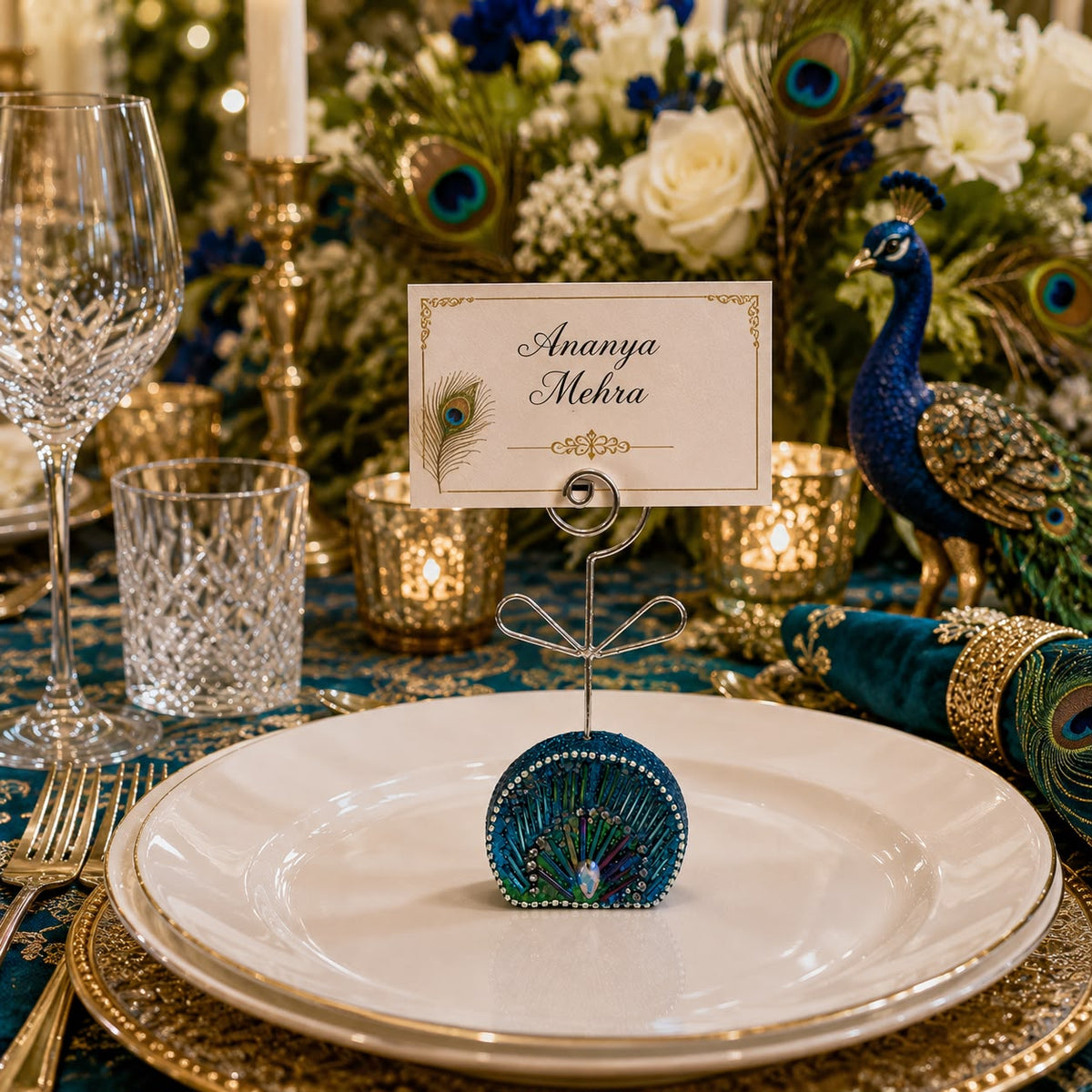 Peacock Jewel Menu Card Holder