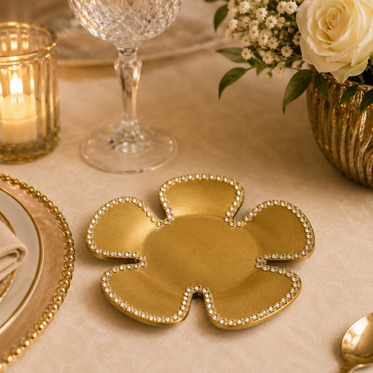 Golden Bloom Glass Coaster Set