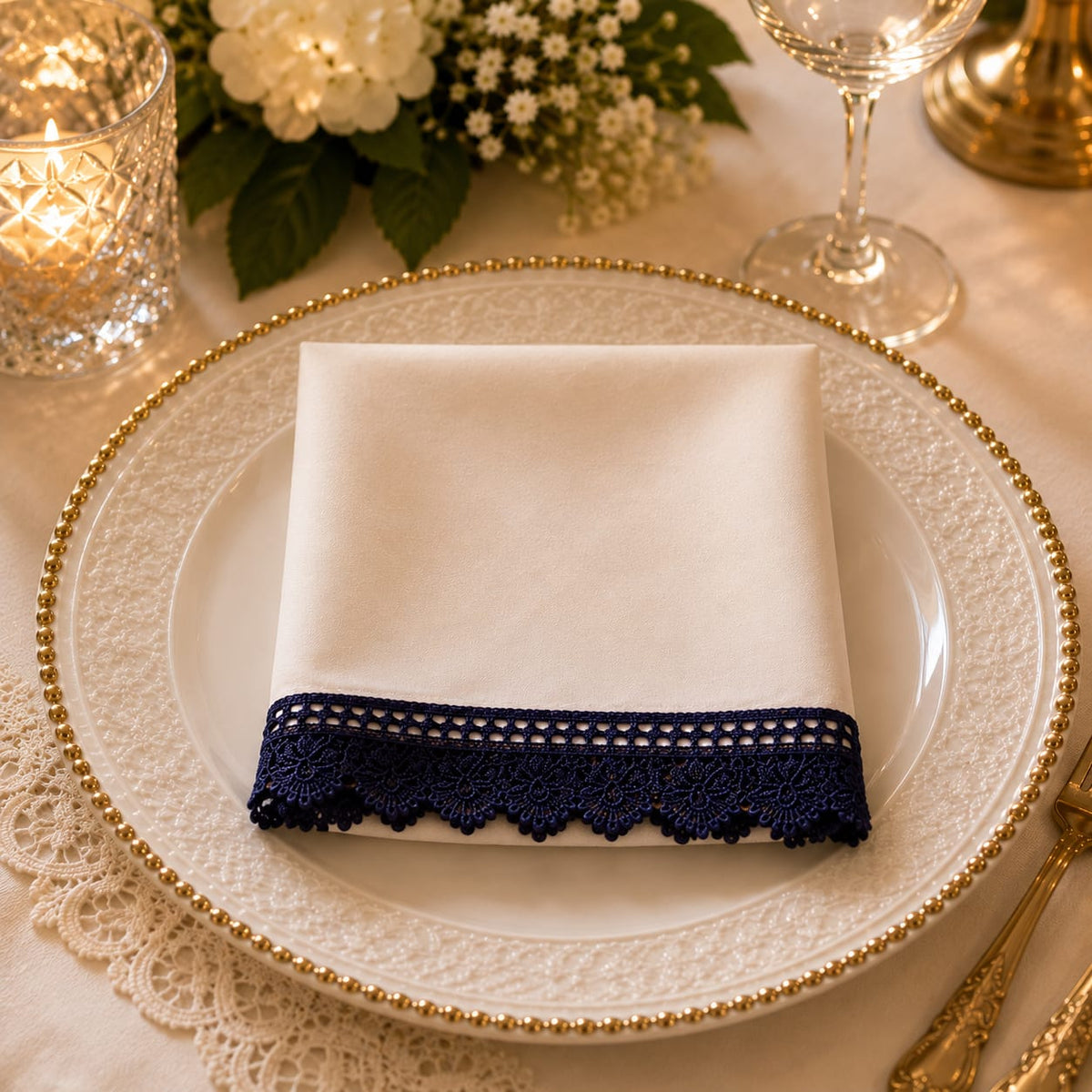 Riviera Shell Napkin Ring with Azure Lace Napkin