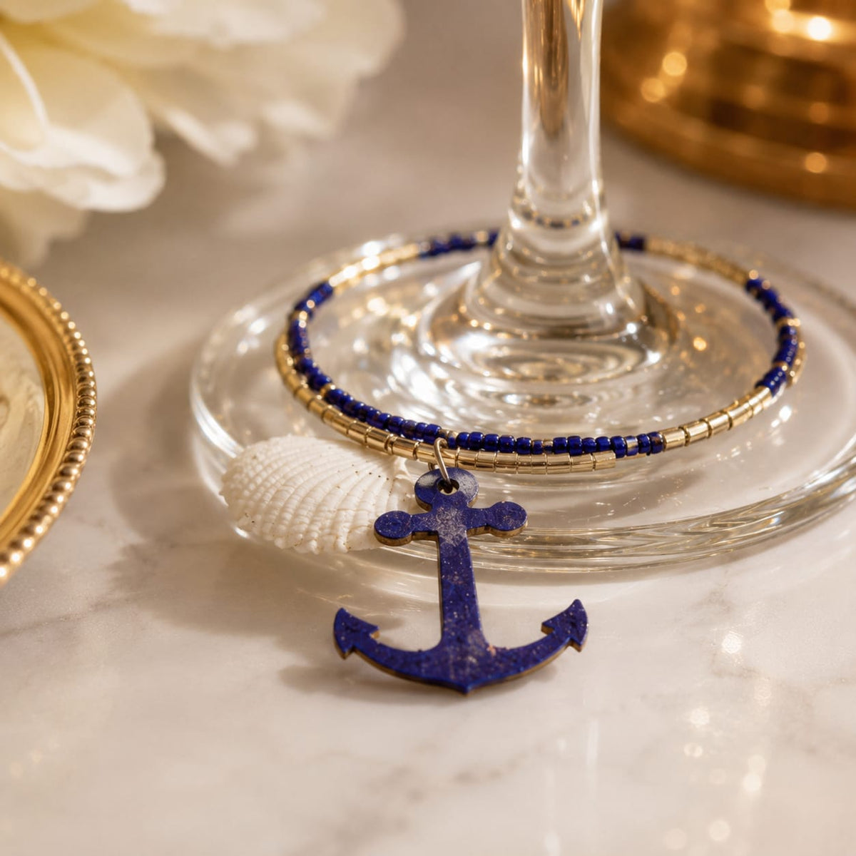 Azure Anchor Wine Charm