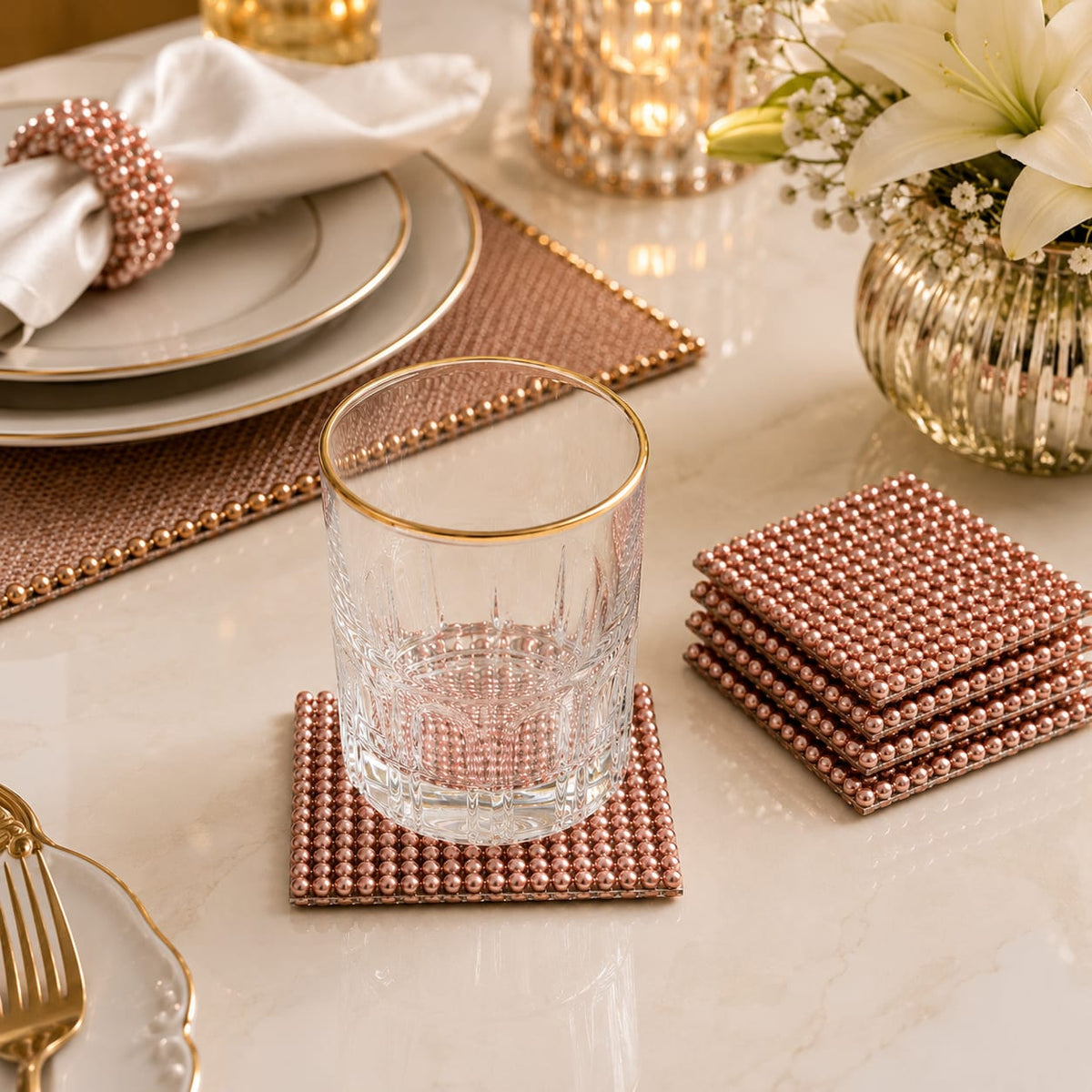 Blush Pearl Luxe Coaster Set