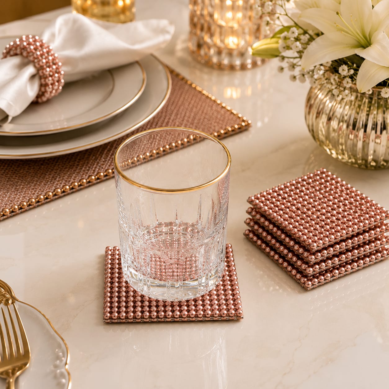 Blush Pearl Luxe Coaster Set