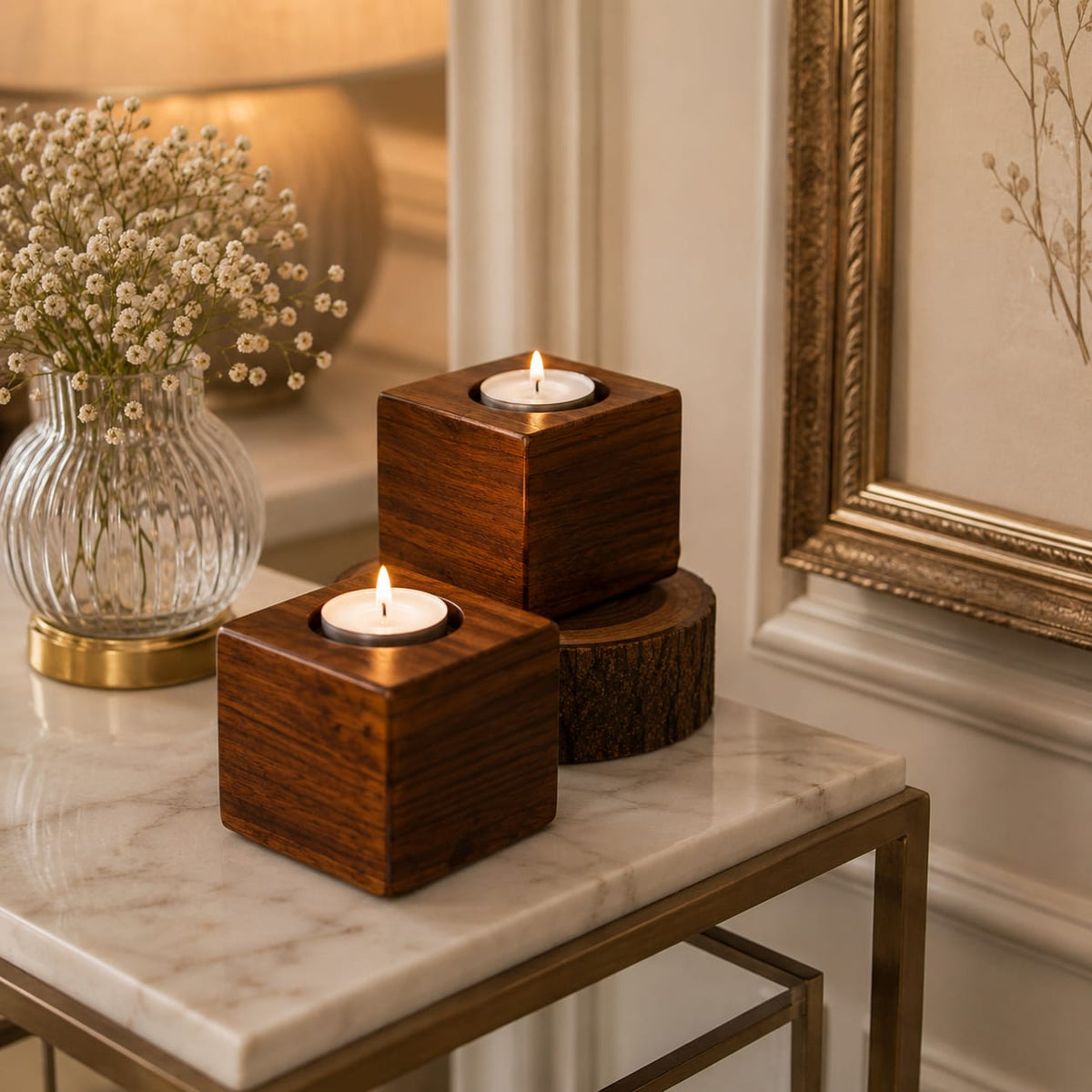 Timber Glow Tea Light Holder Set