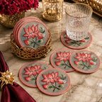 Rosé Lotus Bloom Embroidered Coaster Set
