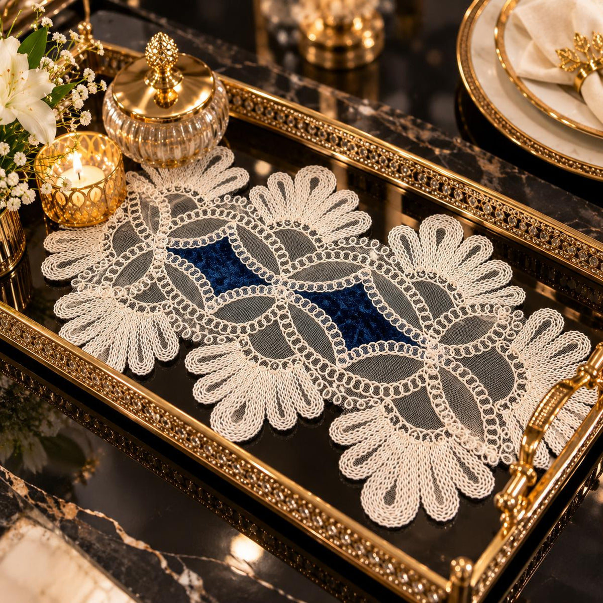 Royal Blue Lace Tray Cover