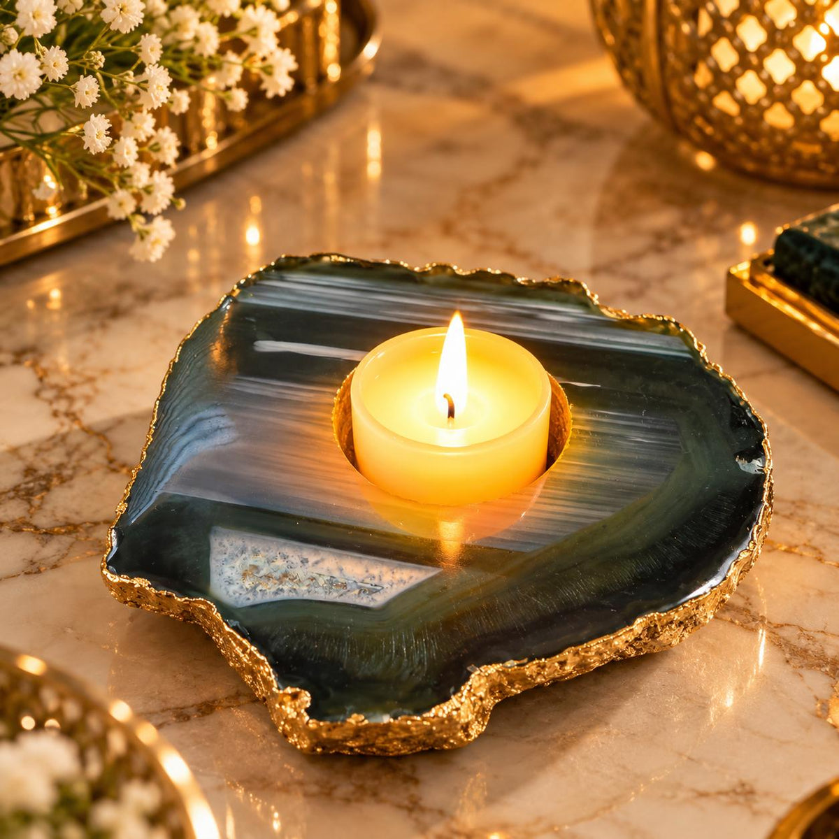 Emerald Agate Luxe Candle Holder