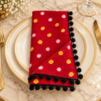 Red Bandhani Pom-Pom Napkin