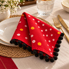 Red Bandhani Pom-Pom Napkin
