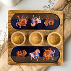Wooden 2 Side 3 Bowl Platter - Blue Royalty