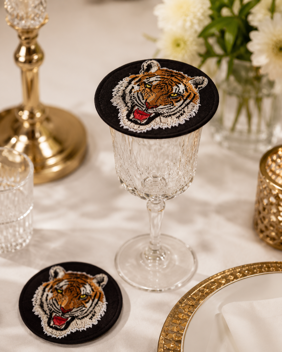 Royal Bengal Tiger Embroidered Coaster Set