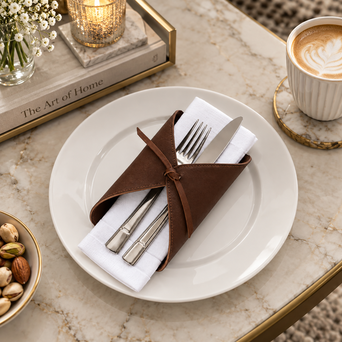 Leather Napkin and Utensil Organiser