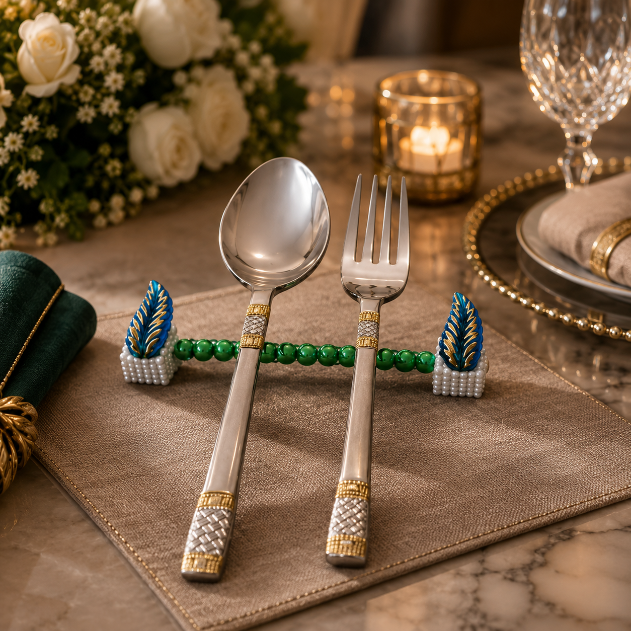 Emerald Feather Cutlery Rest