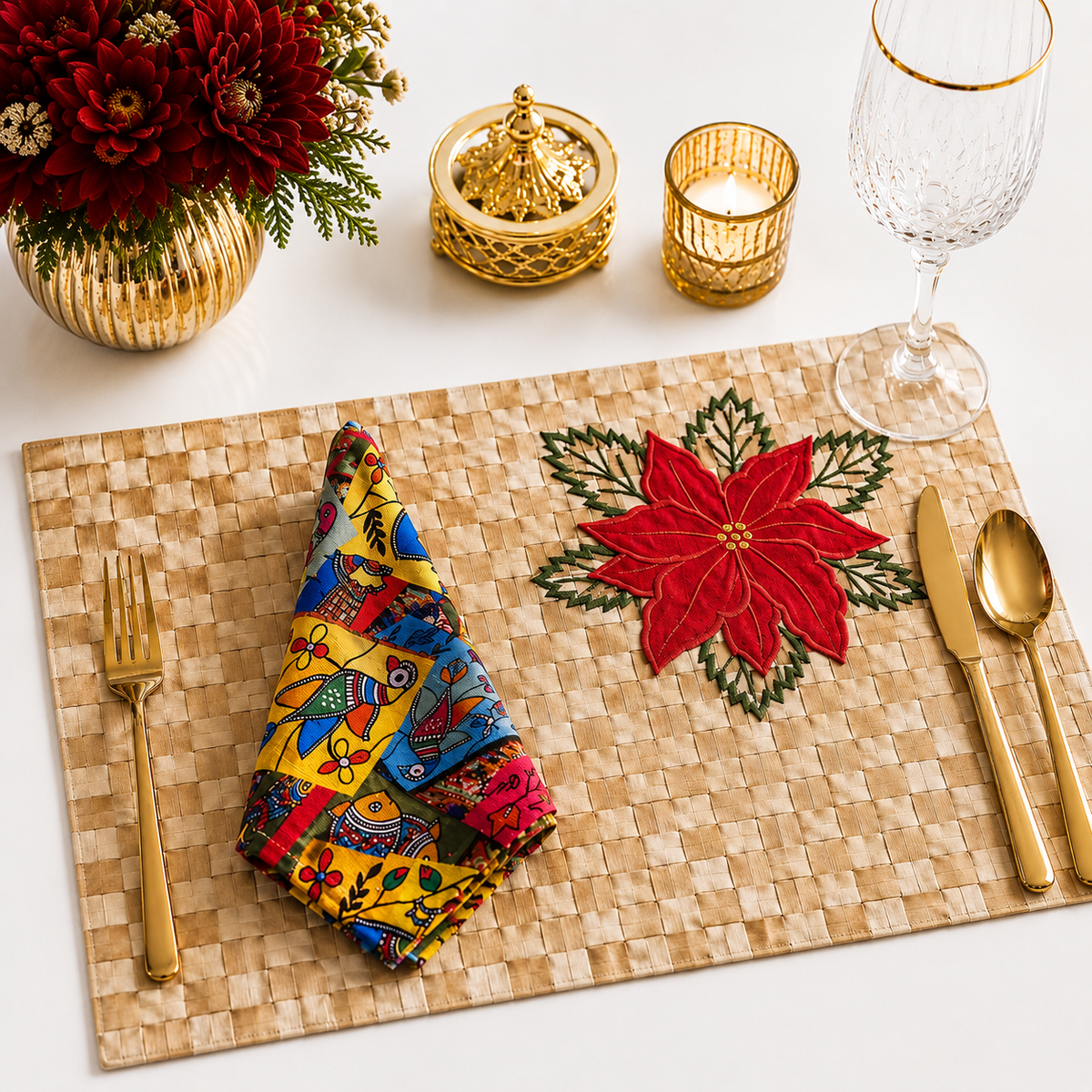Floral Mat with Vibrant Napkins
