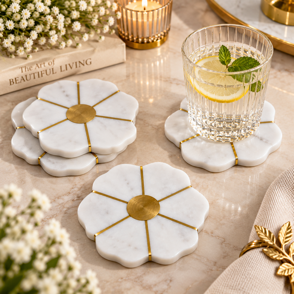 Marble Blossom Coaster Set