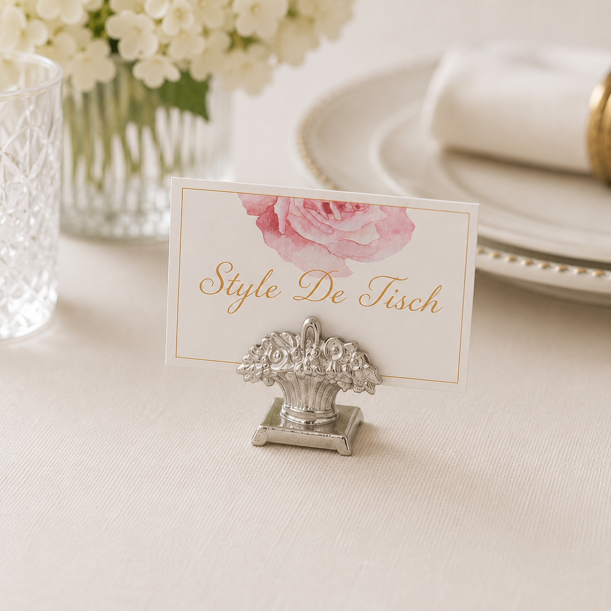 Silver Bloom Name Card Holder