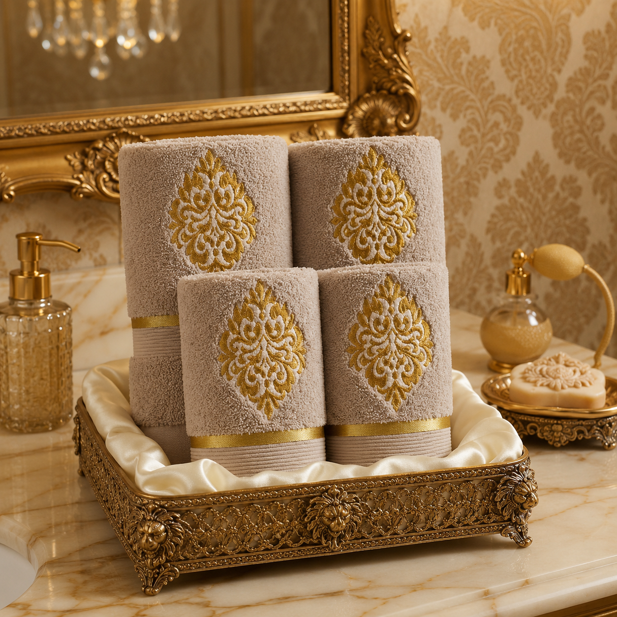 Regal Gold Embroidered Face Towels