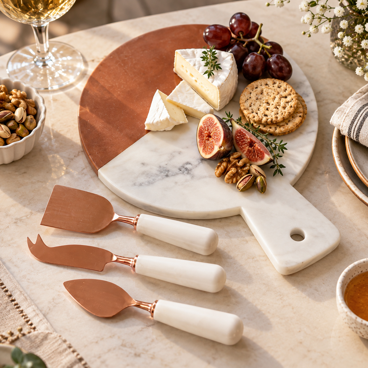 Marble & Copper Cheese Board Set