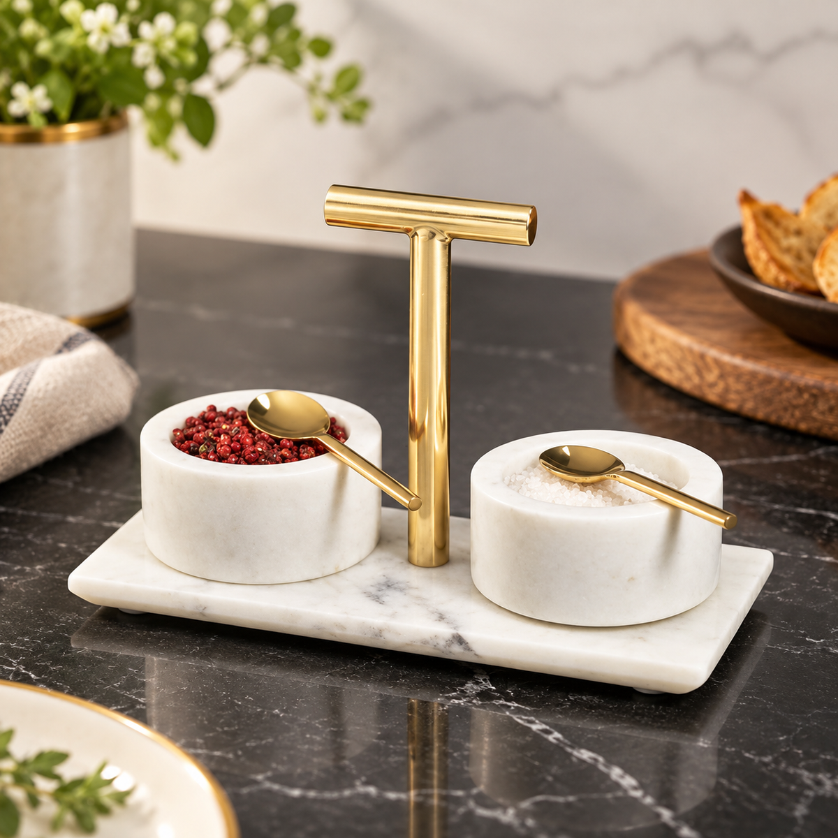 Marble and Brass Dual Spice Holder