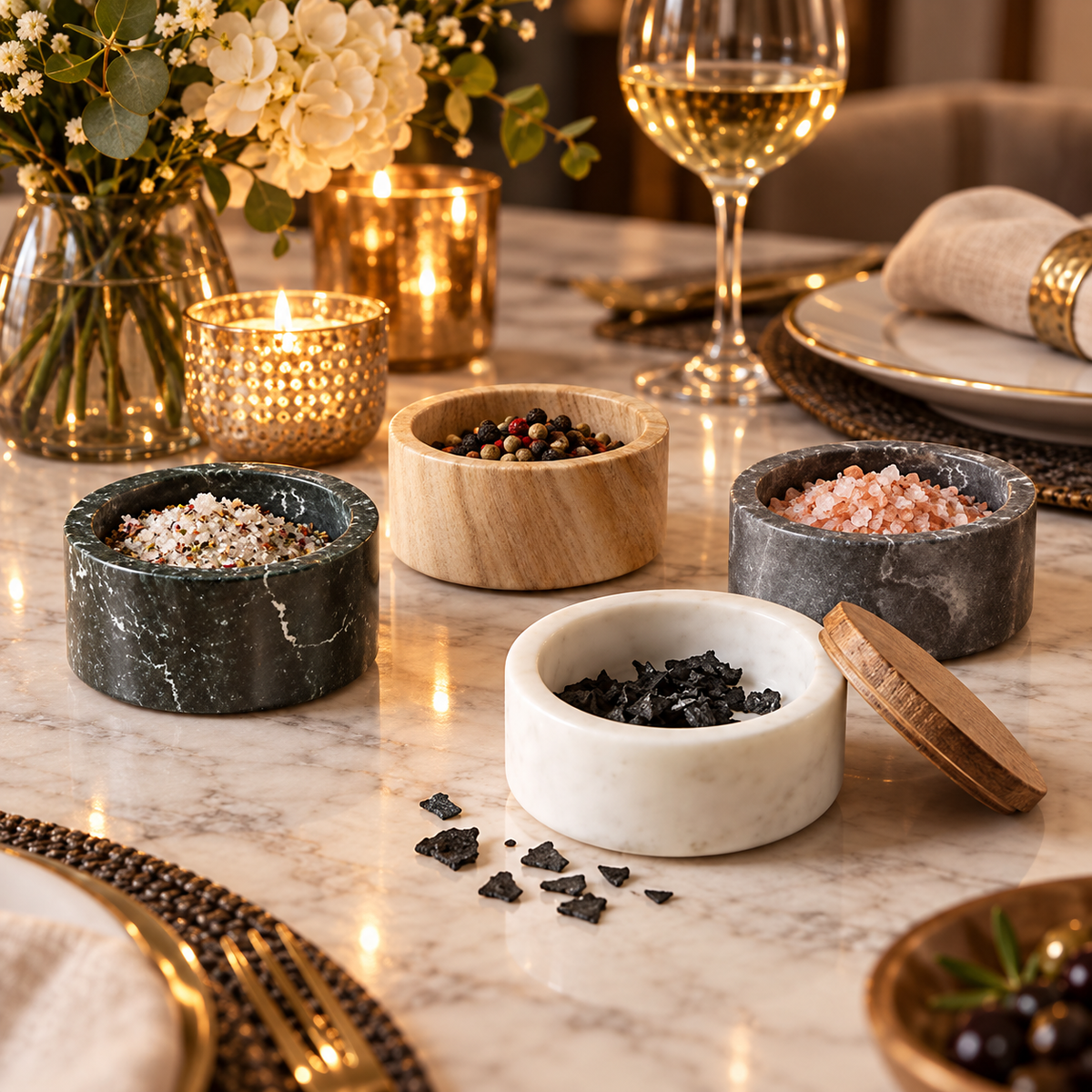Marble Stackable Salt & Spice Set