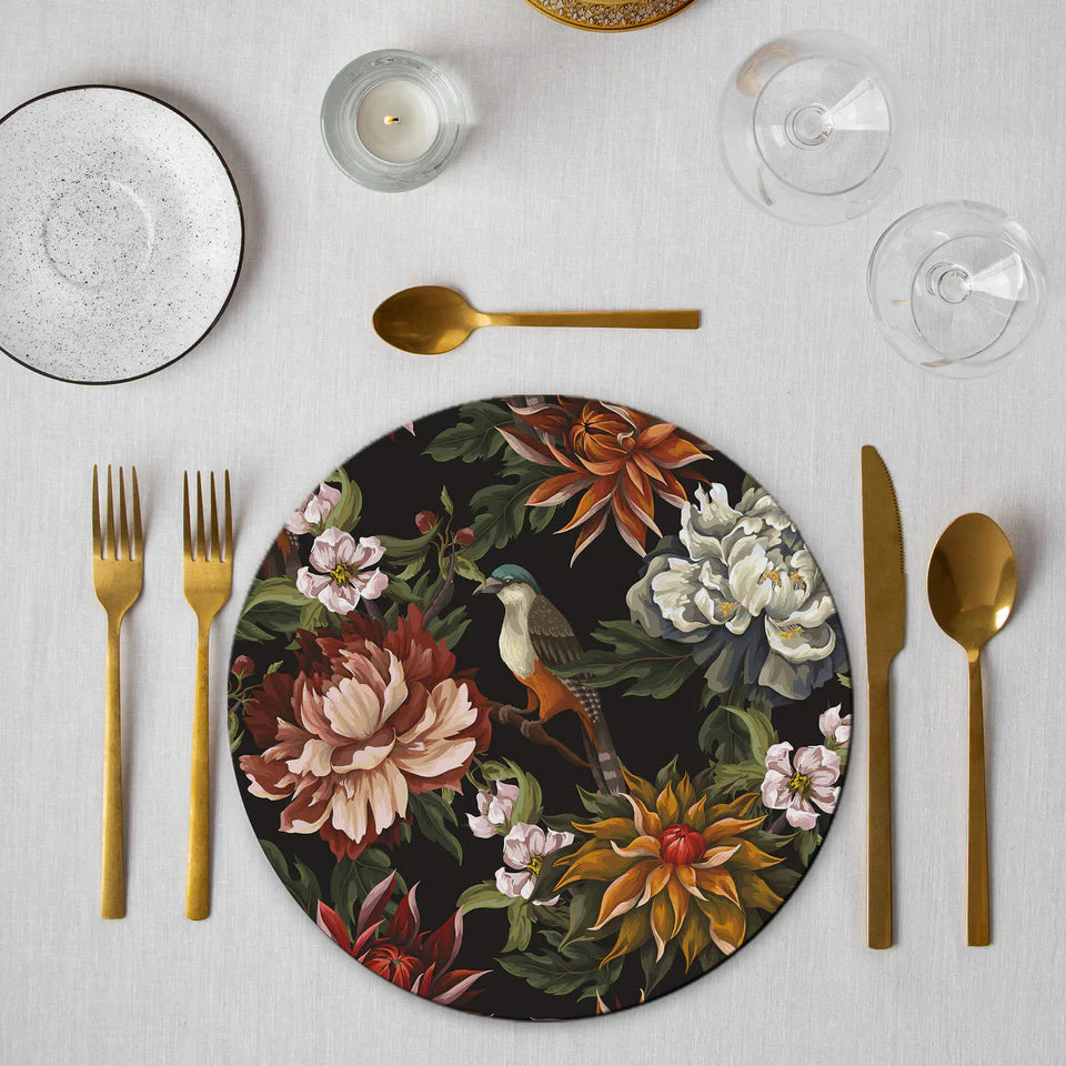 Midnight Bloom Wooden Dining Table Mat