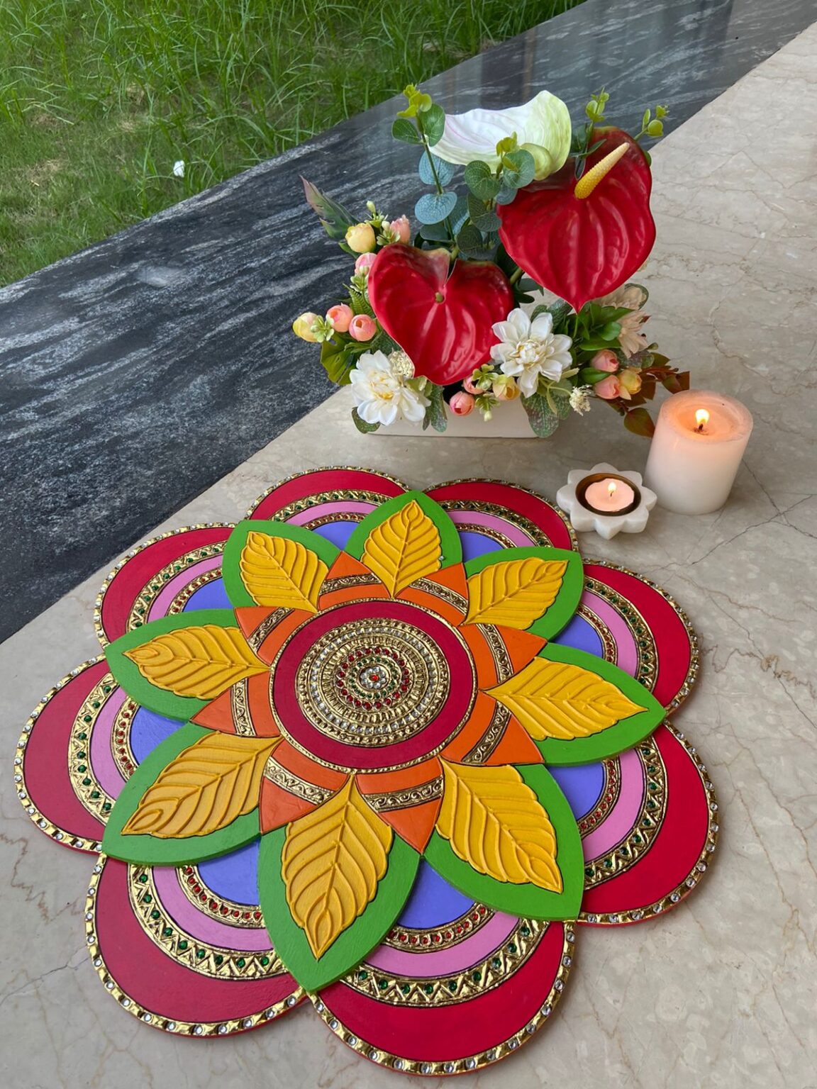 Tanjore Bloom Rangoli Mat