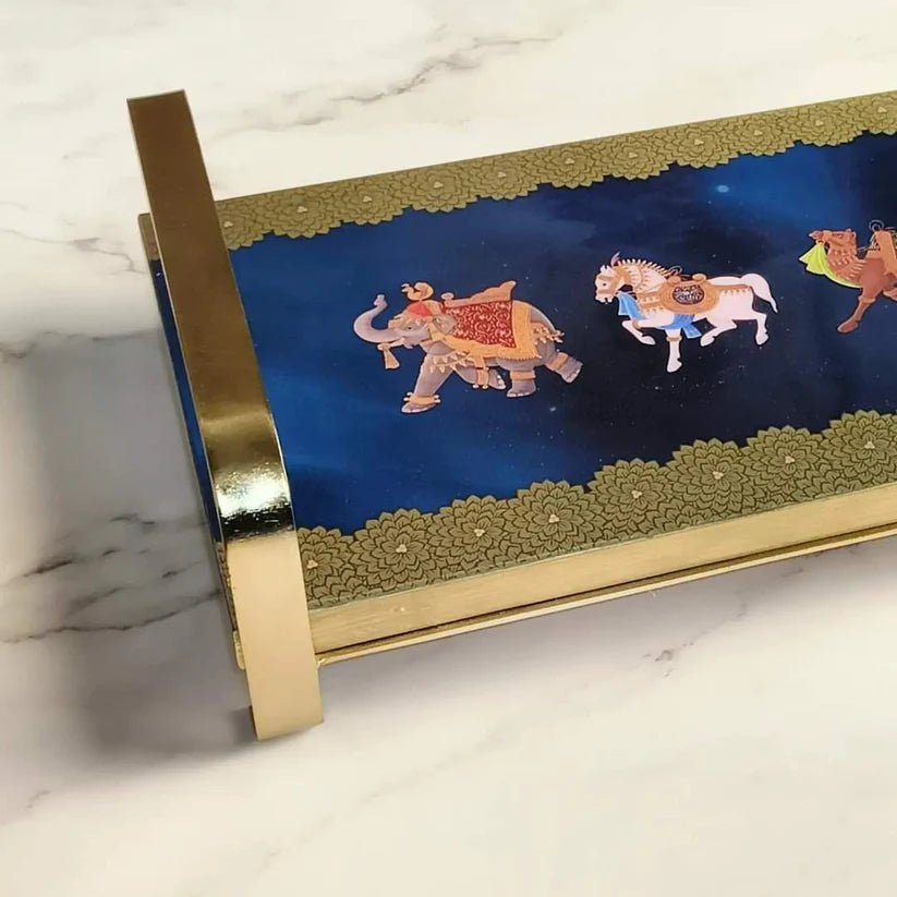 Modern Khatiya Tray Platter - Blue Royalty