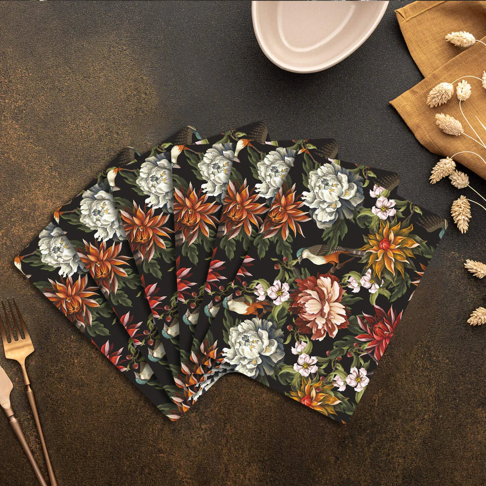 Midnight Bloom Wooden Dining Table Mat