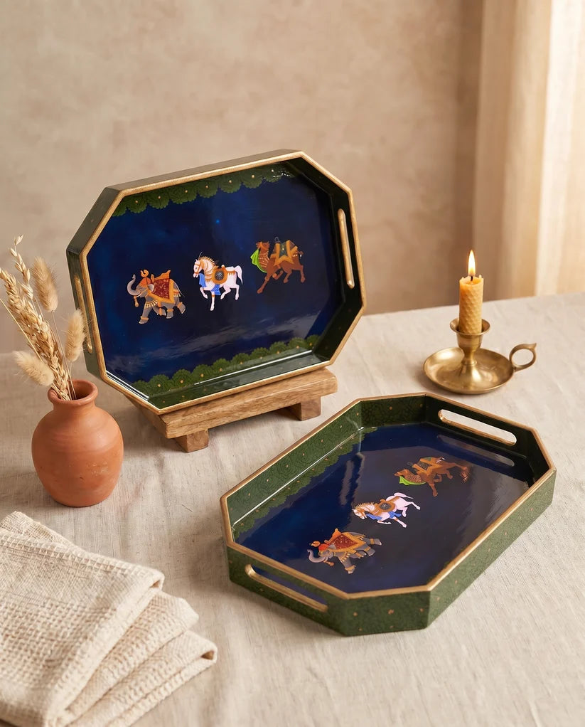 Decorative Octagon Set of 2 Trays